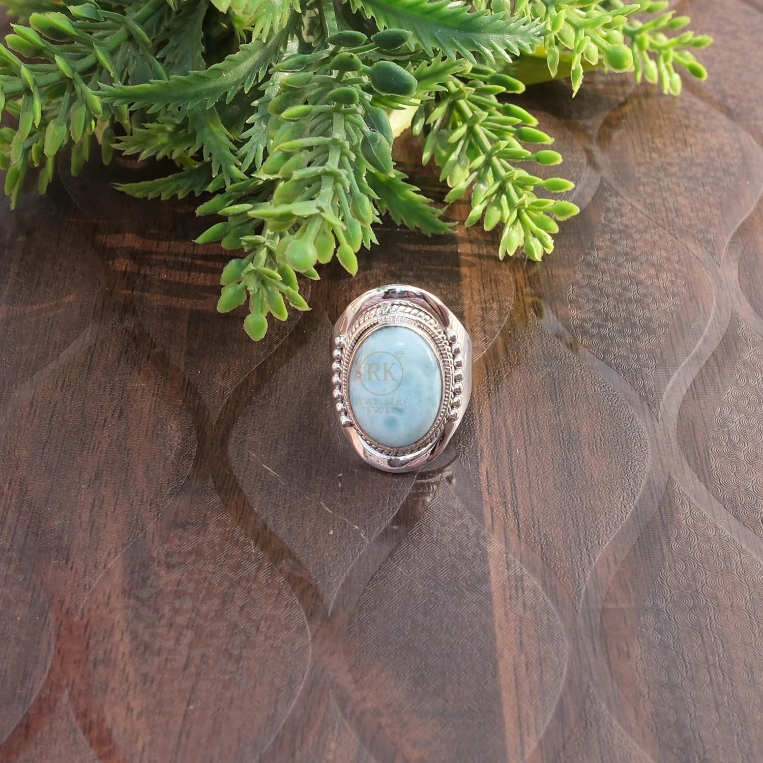Blue Larimar Gemstone Ring Pure 925 Sterling Silver Handmade Promise Ring Unique Blue Stone Rings Large Stone Ring Boho Ring Gift Jewelry For Wife Mom Sister (11.5) - Image 7
