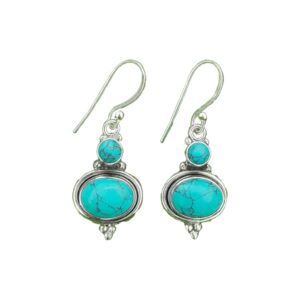 Blue Turquoise Pure 925 Sterling Silver Earrings Handmade Drop Dangle 2 Stone Earrings Gift Jewellery For Her