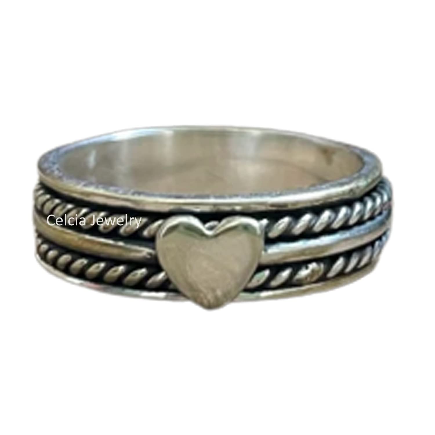 Unique Heart Spinner Ring, Love Ring, Spin Meditation Ring, Pure 925 Sterling Silver Spinning Ring, Anxiety Ring, Fidget Ring, Thin Ring