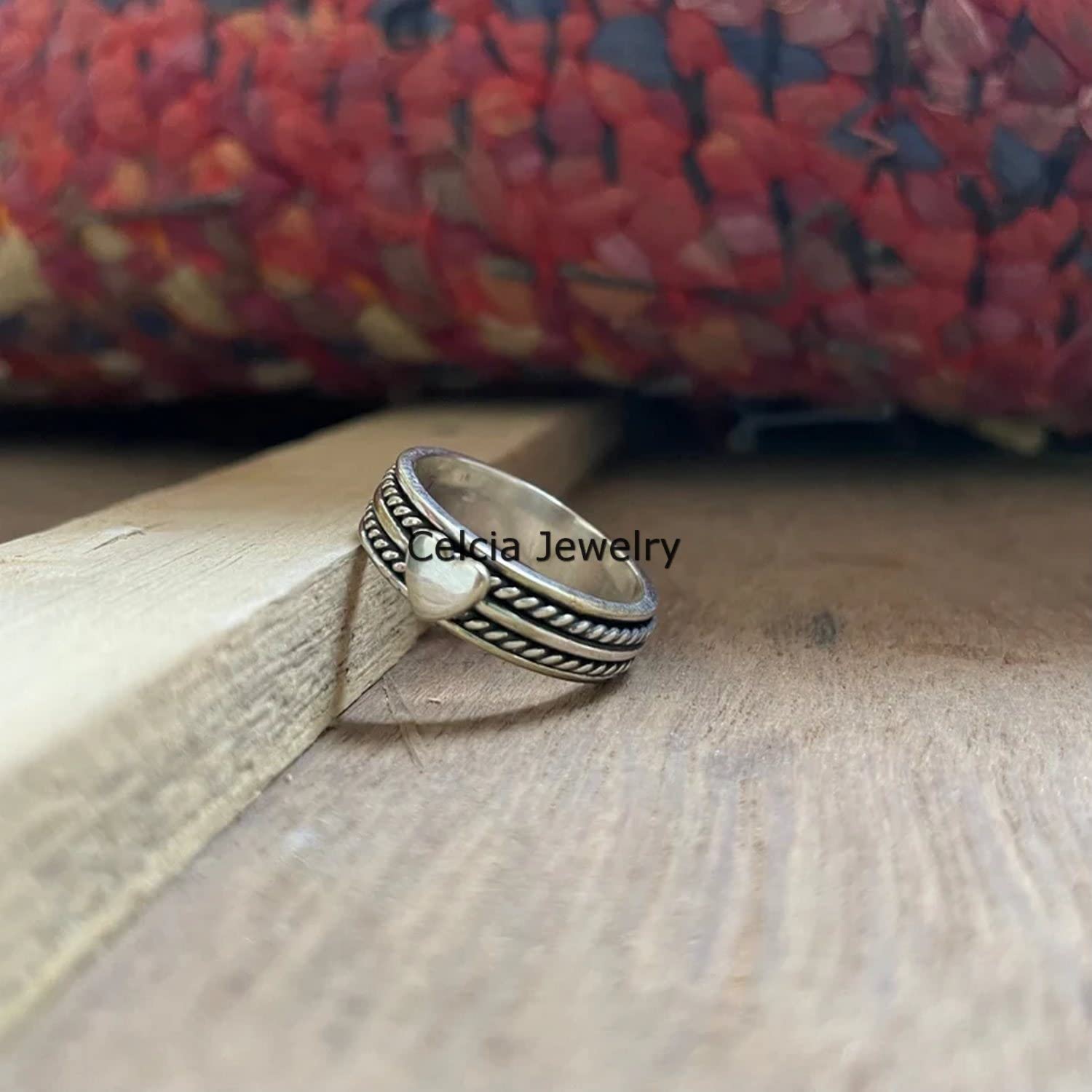 Unique Heart Spinner Ring, Love Ring, Spin Meditation Ring, Pure 925 Sterling Silver Spinning Ring, Anxiety Ring, Fidget Ring, Thin Ring - Image 2