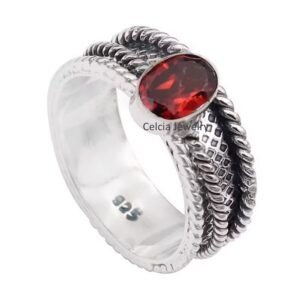 Genuine Garnet Faceted Oval Gemstone Spinner Meditation Ring, Pure 925 Sterling Silver Band Ring, Unisex Handmade Vintage Jewelry, January Birthstone Mothers Day Gifts Ring