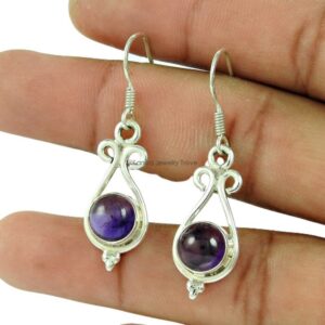 Teardrop Pure 925 Sterling Silver Amethyst Gemstone Dangle Hook Earrings for Women