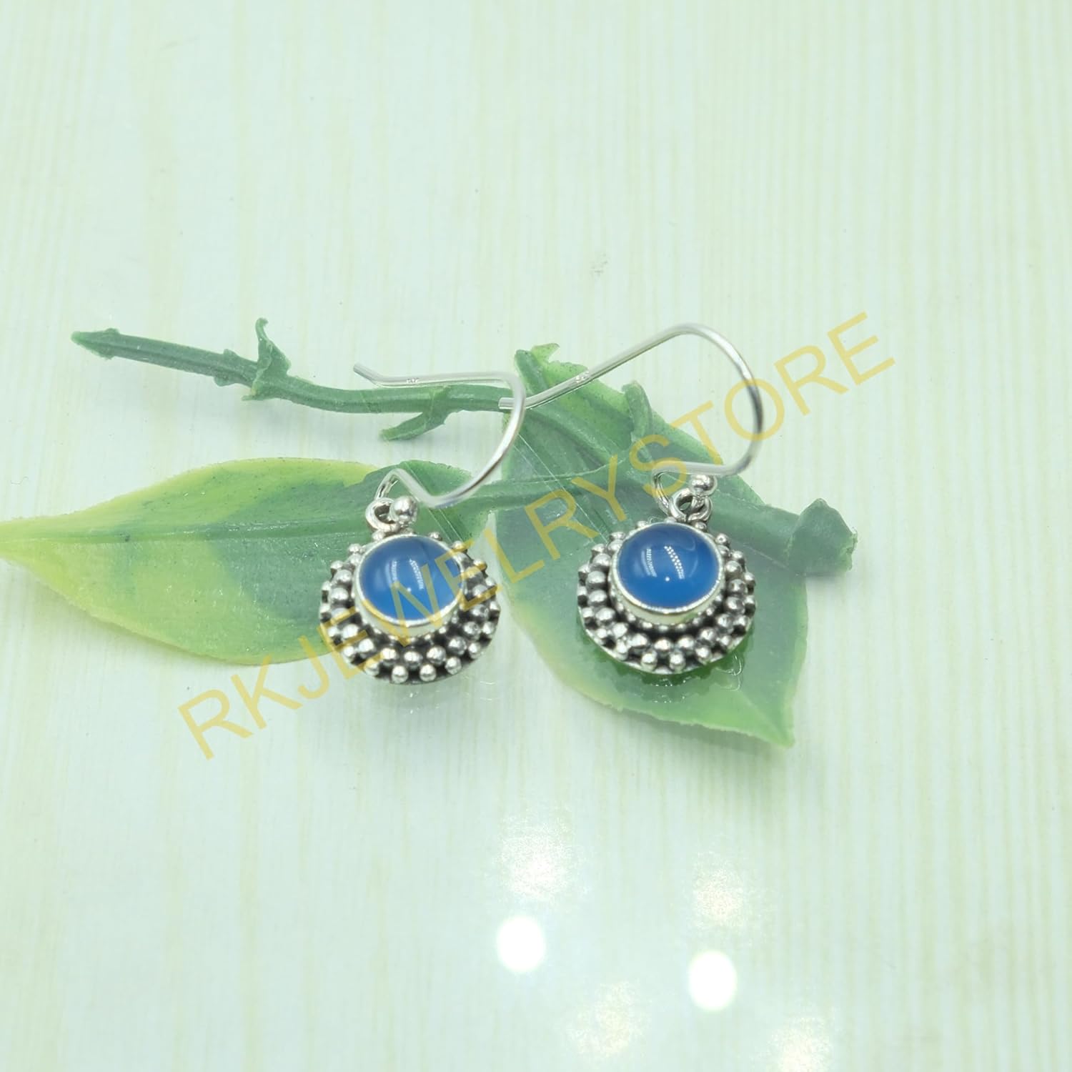 Blue Chalcedony Gemstone Pure 925 Sterling Silver Handmade Dangling Earrings Christmas Gift Jewelry For Her - Image 5