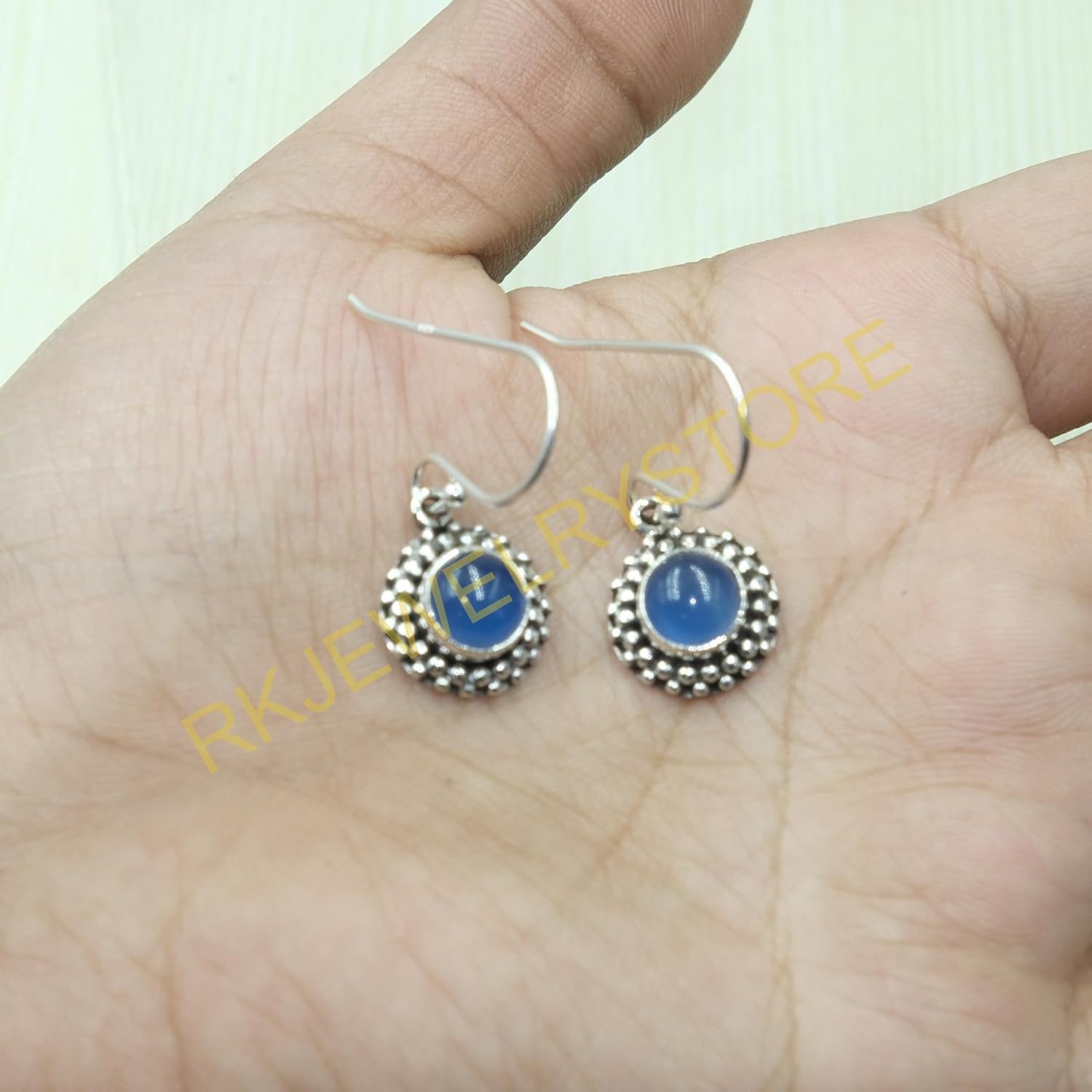 Blue Chalcedony Gemstone Pure 925 Sterling Silver Handmade Dangling Earrings Christmas Gift Jewelry For Her - Image 3