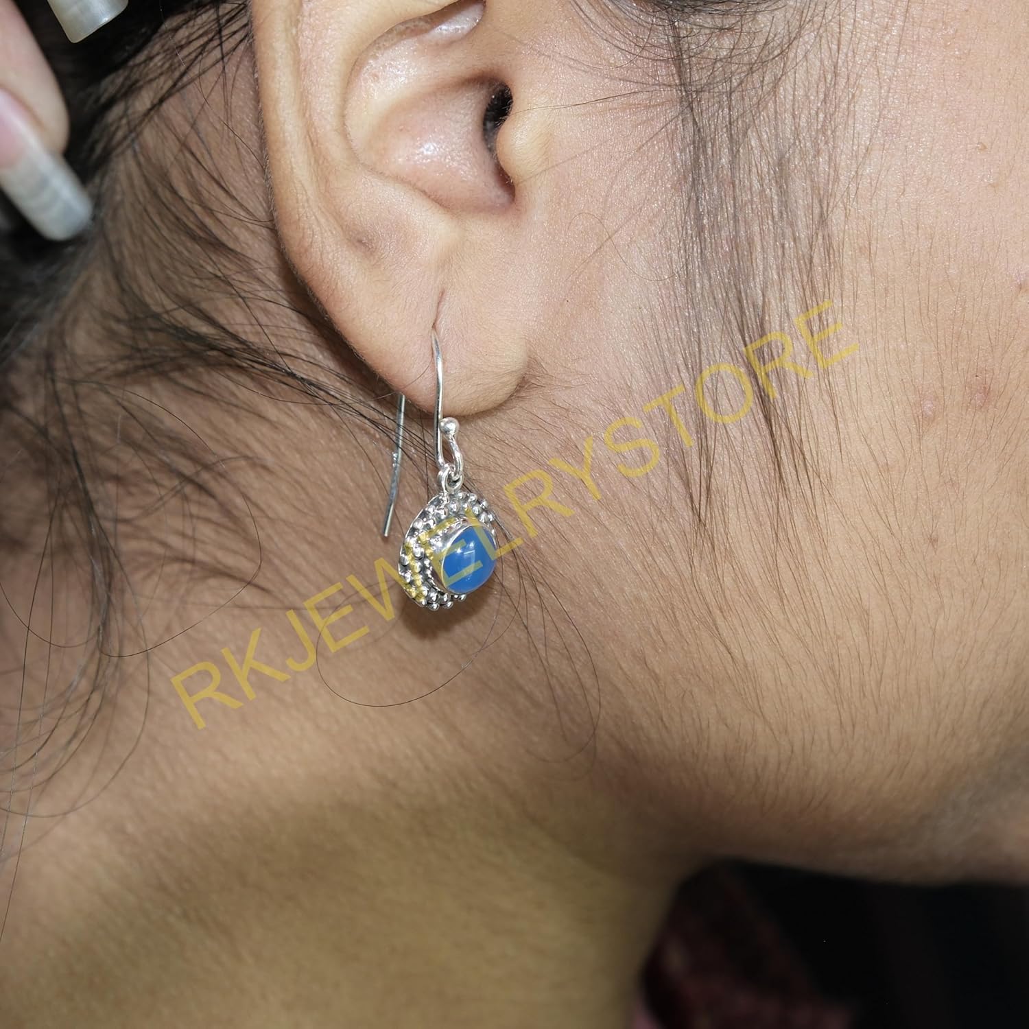 Blue Chalcedony Gemstone Pure 925 Sterling Silver Handmade Dangling Earrings Christmas Gift Jewelry For Her - Image 4