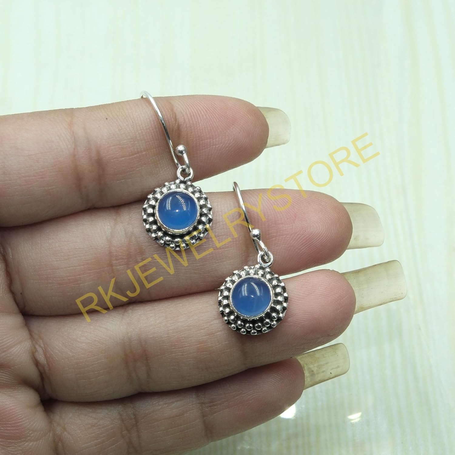 Blue Chalcedony Gemstone Pure 925 Sterling Silver Handmade Dangling Earrings Christmas Gift Jewelry For Her - Image 2