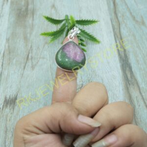Natual Large Ruby Zoisite Gemstone Pendant Pure 925 Sterling Silver Handmade Statement Pendant Necklace Ruby Zoisite Jewelry Wedding Gift Jewelry For Women
