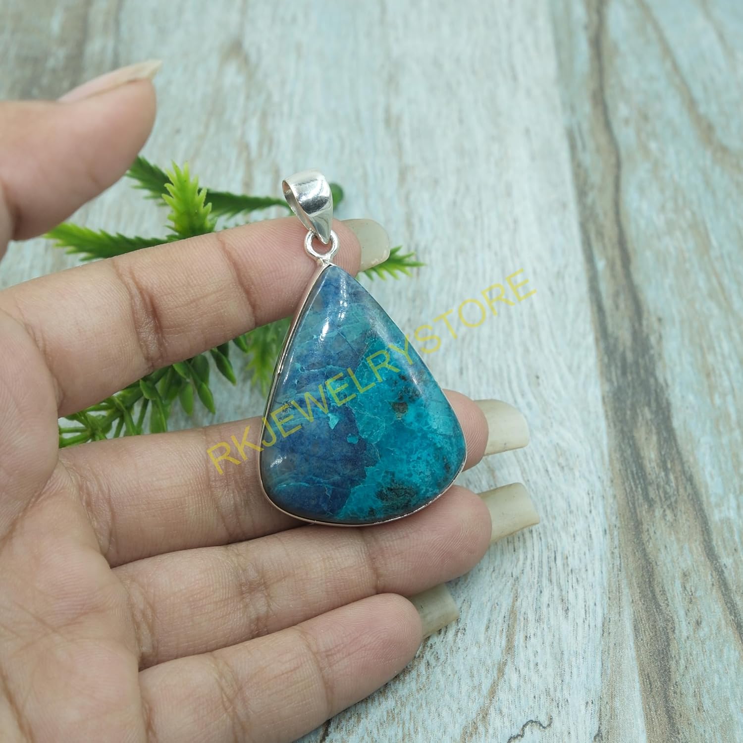 Blue Shattuckite Pendant Pure 925 Sterling Silver Pendant Statement Pendant Necklace Blue Stone Pendant Shattuckite Christmas Gift Jewelry For Her - Image 3