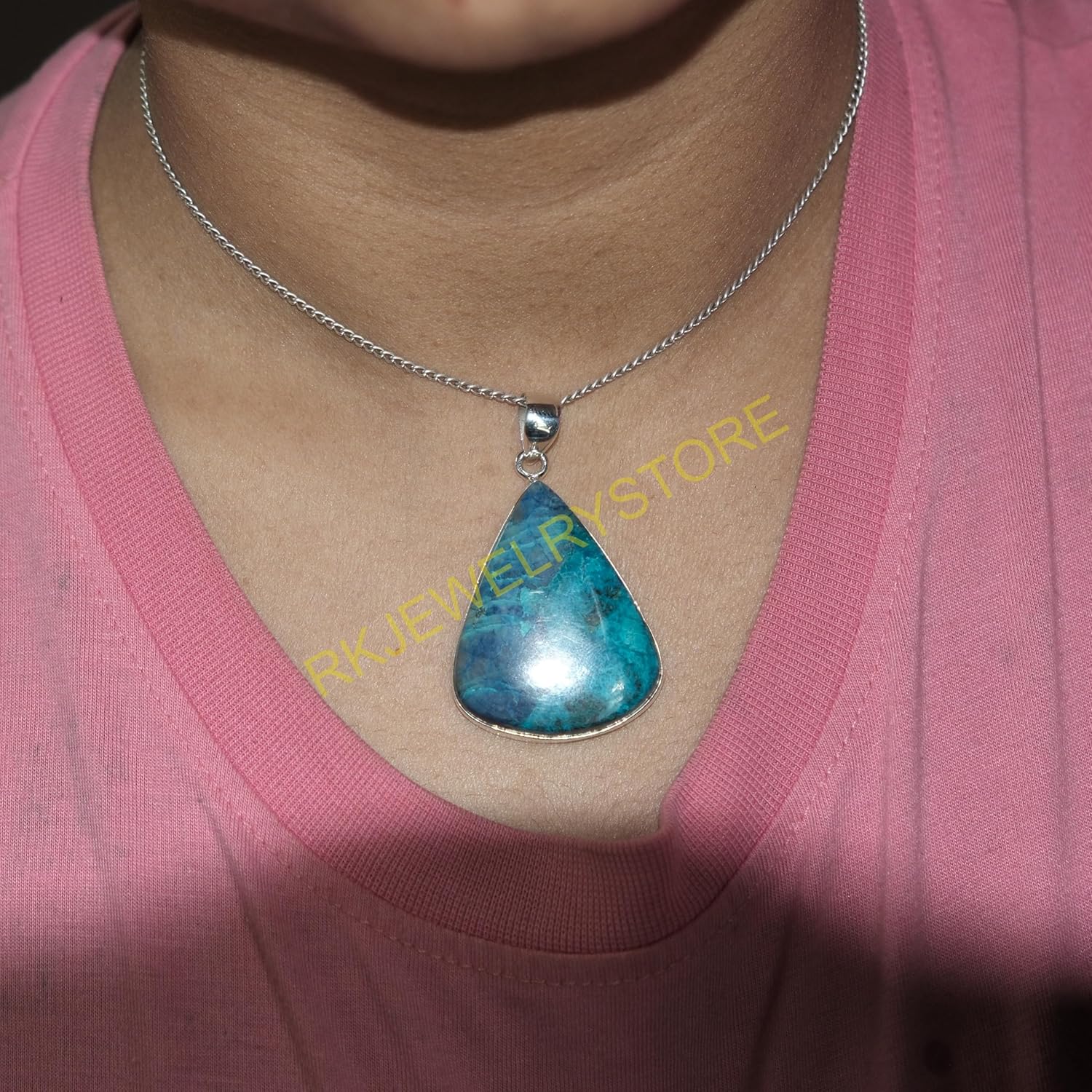 Blue Shattuckite Pendant Pure 925 Sterling Silver Pendant Statement Pendant Necklace Blue Stone Pendant Shattuckite Christmas Gift Jewelry For Her - Image 5