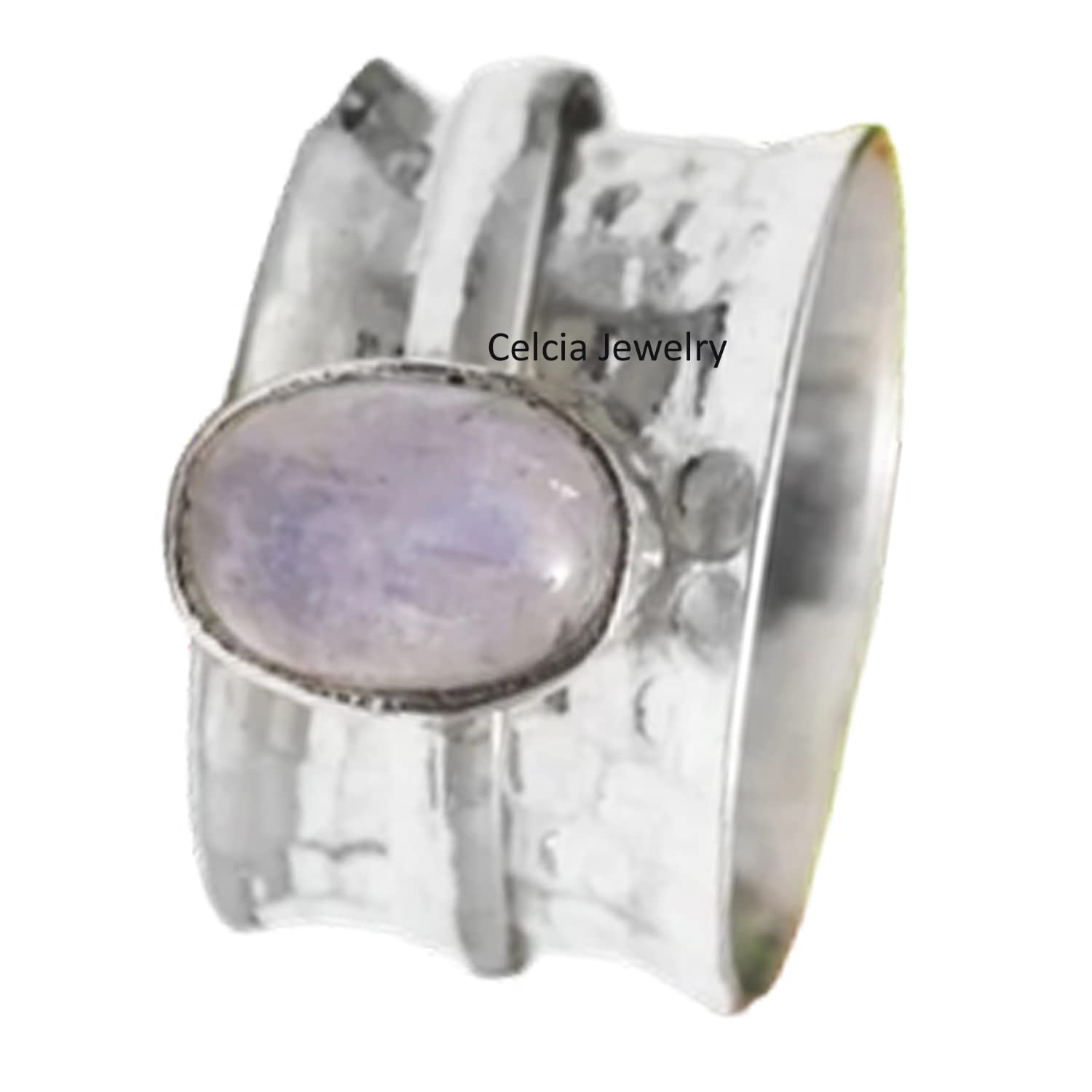 Moonstone Oval Spinner Ring, Unisex Handmade Ring, Pure 925 Sterling Silver Meditation Ring, Spinning Fidget Ring, Spin Hammered Ring, June Birthstone Gift for Love (US Ring size 10)