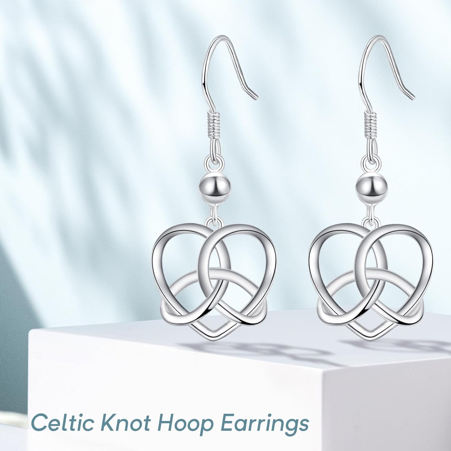 KINGWHYTE Celtic Earrings 925 Sterling Silver Irish Celtic Knot Earrings Heart Dangle Earrings Jewellry Birthday Christmas Valentine's Day Gifts for Women Girls - Image 3