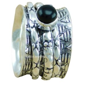 Natural Black Onyx Gemstone Spinner Ring, Pure 925 Sterling Silver Handmade Spinning Ring, Spin Meditation Ring, Classic Ring, Amazing Ring, Fidget Ring (US Ring size 4)