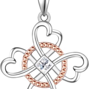 KINGWHYTE Clover Necklace 925 Sterling Silver Celtic Knot Pendant Necklaces White Four Leaf Clover Necklace Good Luck Irish Celtic Jewellery Gifts for Women