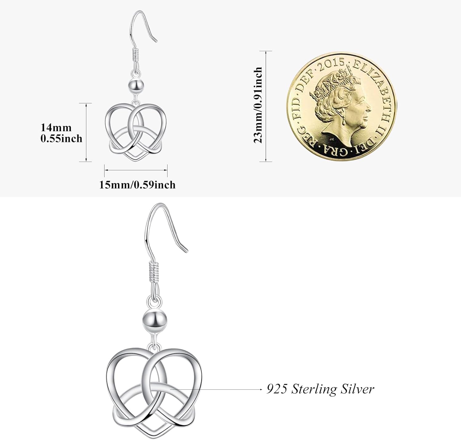 KINGWHYTE Celtic Earrings 925 Sterling Silver Irish Celtic Knot Earrings Heart Dangle Earrings Jewellry Birthday Christmas Valentine's Day Gifts for Women Girls - Image 4