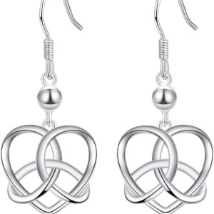 KINGWHYTE Celtic Earrings 925 Sterling Silver Irish Celtic Knot Earrings Heart Dangle Earrings Jewellry Birthday Christmas Valentine's Day Gifts for Women Girls