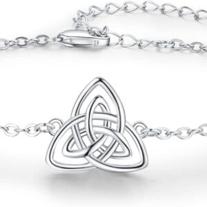 KINGWHYTE Celtic Bracelet 925 Sterling Silver Celtic Knot Bracelet Adjustable Chain Irish Celtic Jewellery Gifts For Women