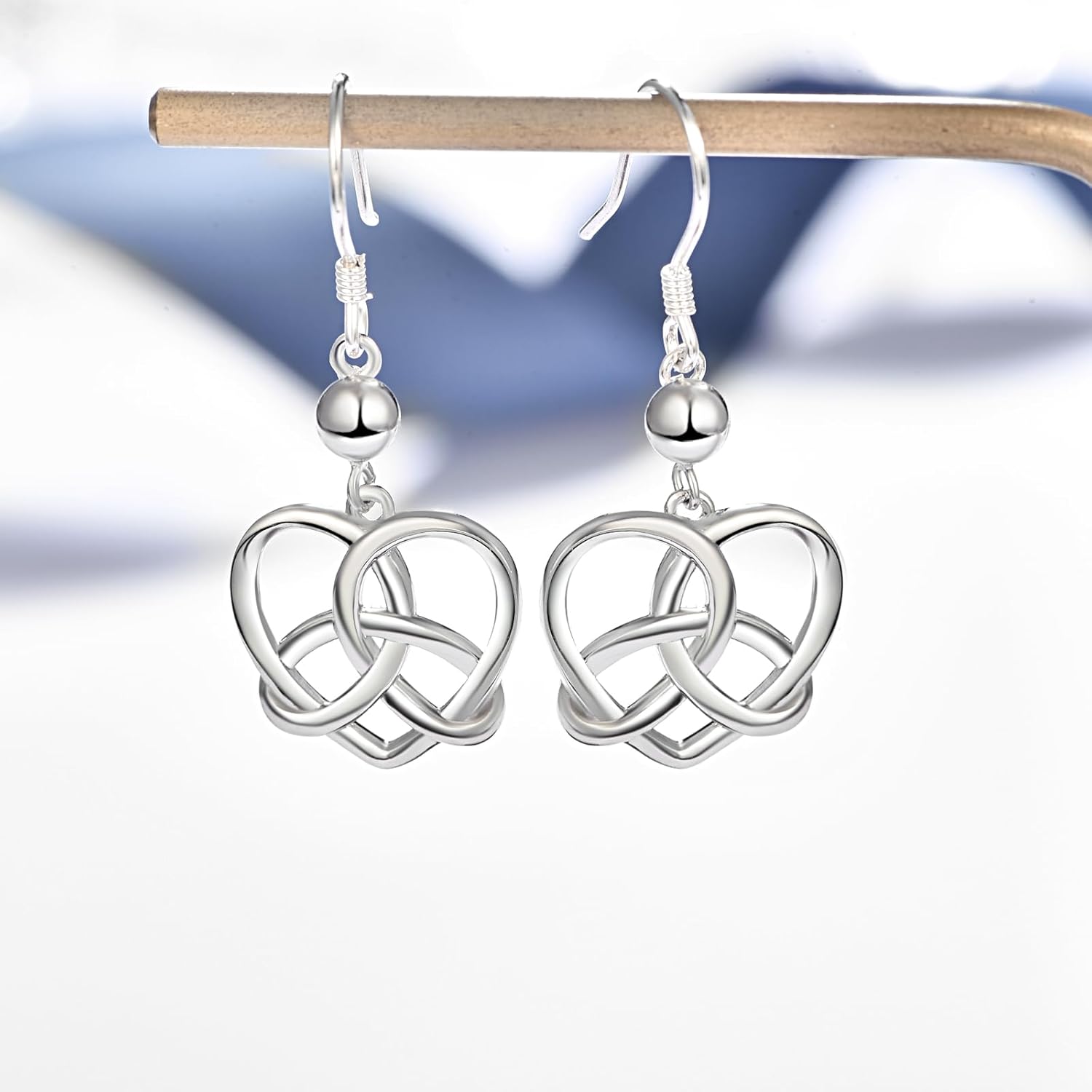 KINGWHYTE Celtic Earrings 925 Sterling Silver Irish Celtic Knot Earrings Heart Dangle Earrings Jewellry Birthday Christmas Valentine's Day Gifts for Women Girls - Image 2