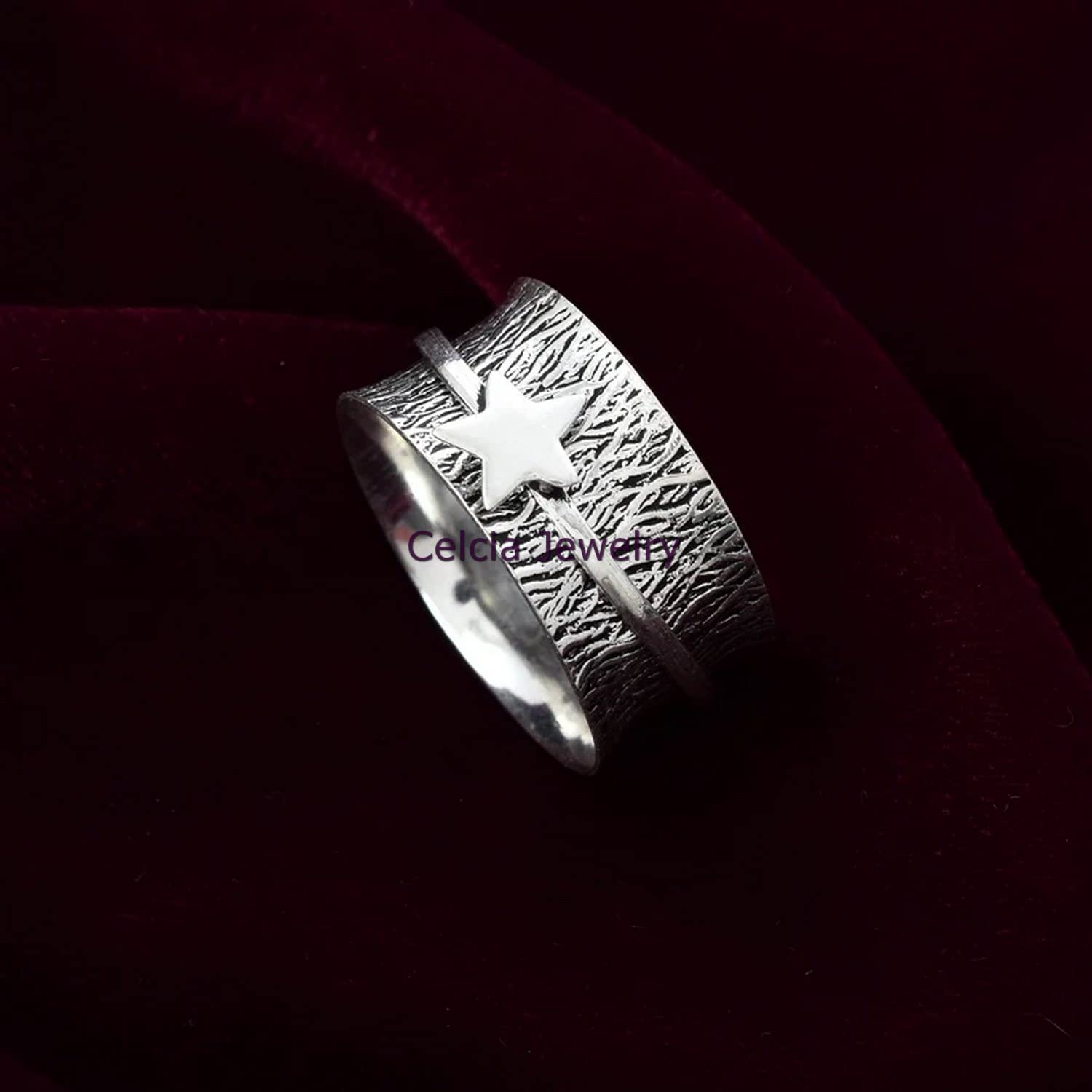 Avenger Sign Spinner Ring, Pure 925 Sterling Silver Spinning Star Ring, Fidget Ring, Beautiful Handmade Jewelry for Women Men, Stunning Ring, Anxiety Meditation Ring (US Ring size 10) - Image 2