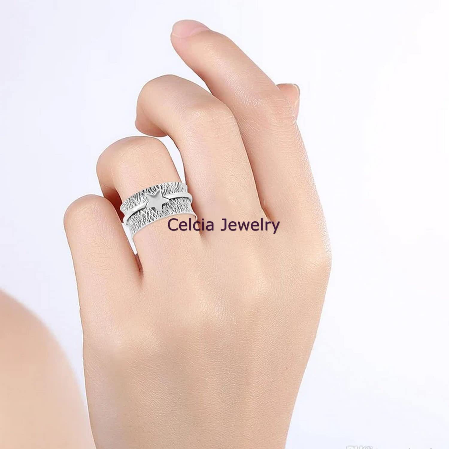Avenger Sign Spinner Ring, Pure 925 Sterling Silver Spinning Star Ring, Fidget Ring, Beautiful Handmade Jewelry for Women Men, Stunning Ring, Anxiety Meditation Ring (US Ring size 10) - Image 3
