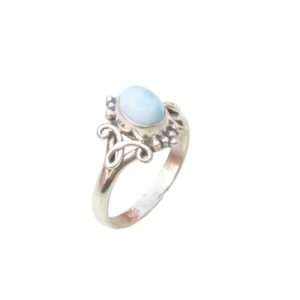 Blue Larimar Gemstone Ring Pure 925 Sterling Silver Handmade Promise Ring Unique Blue Stone Rings Stacking Ring Boho Ring Gift Jewellery For Wife Mom Sister (J)