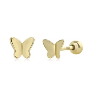 Meissa Ball Screw Back Earrings for Women Butterfly Sleep Earrings Hypoallergenic Studs Pure Silver Ball Back Studs for Men Unisex (Gold)