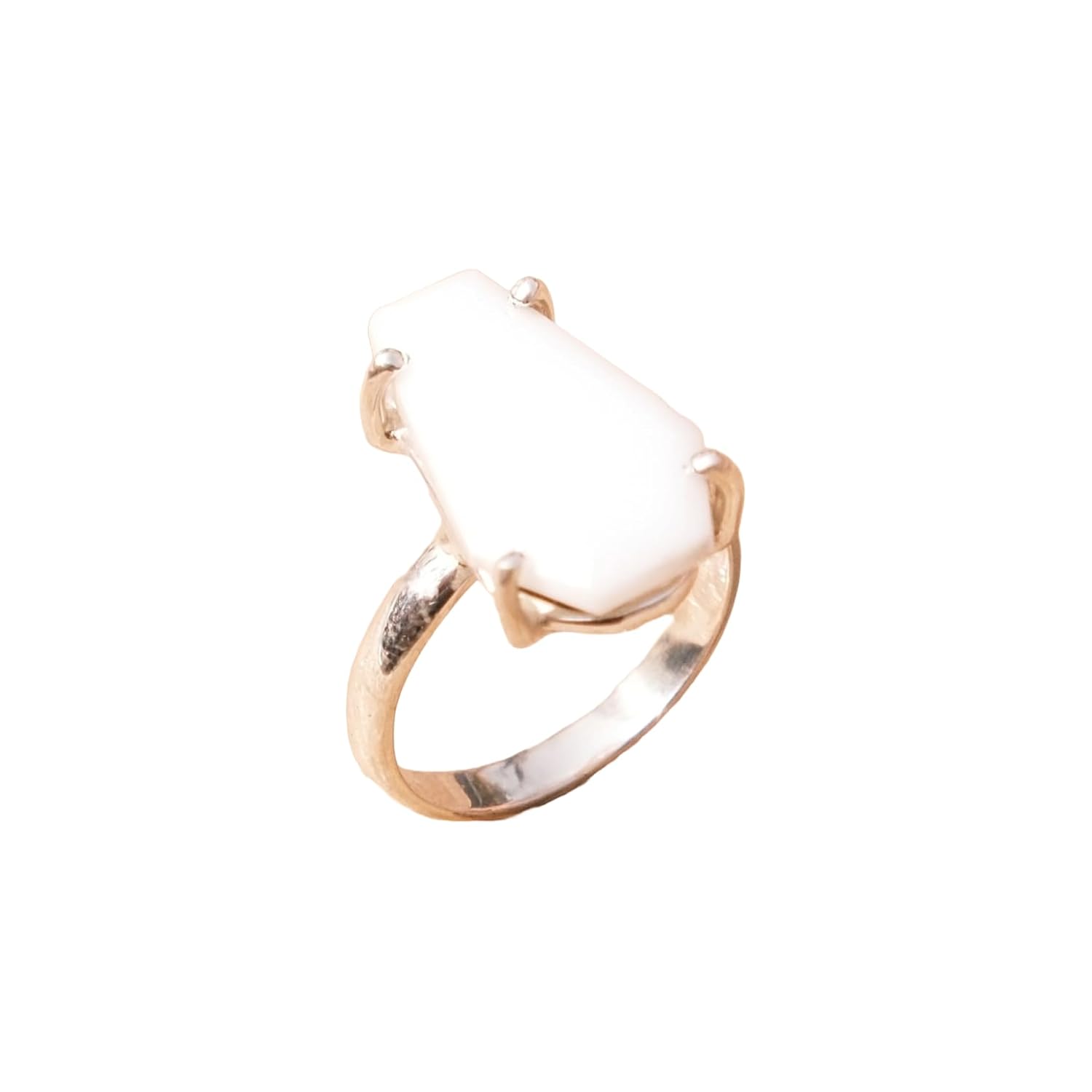 White Agate Pure 925 Sterling Silver Handmade Statement Boho Stacking Ring Agate Gift Jewellery For Wife Girlfriend (M)