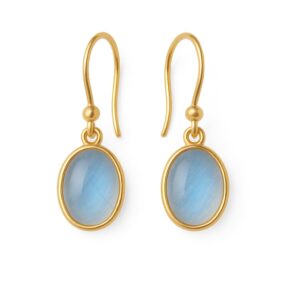Blue Moonstone Pure 925 Sterling Silver Yellow Gold Plated Handmade Dangling Earrings Gift Jewellery For Women