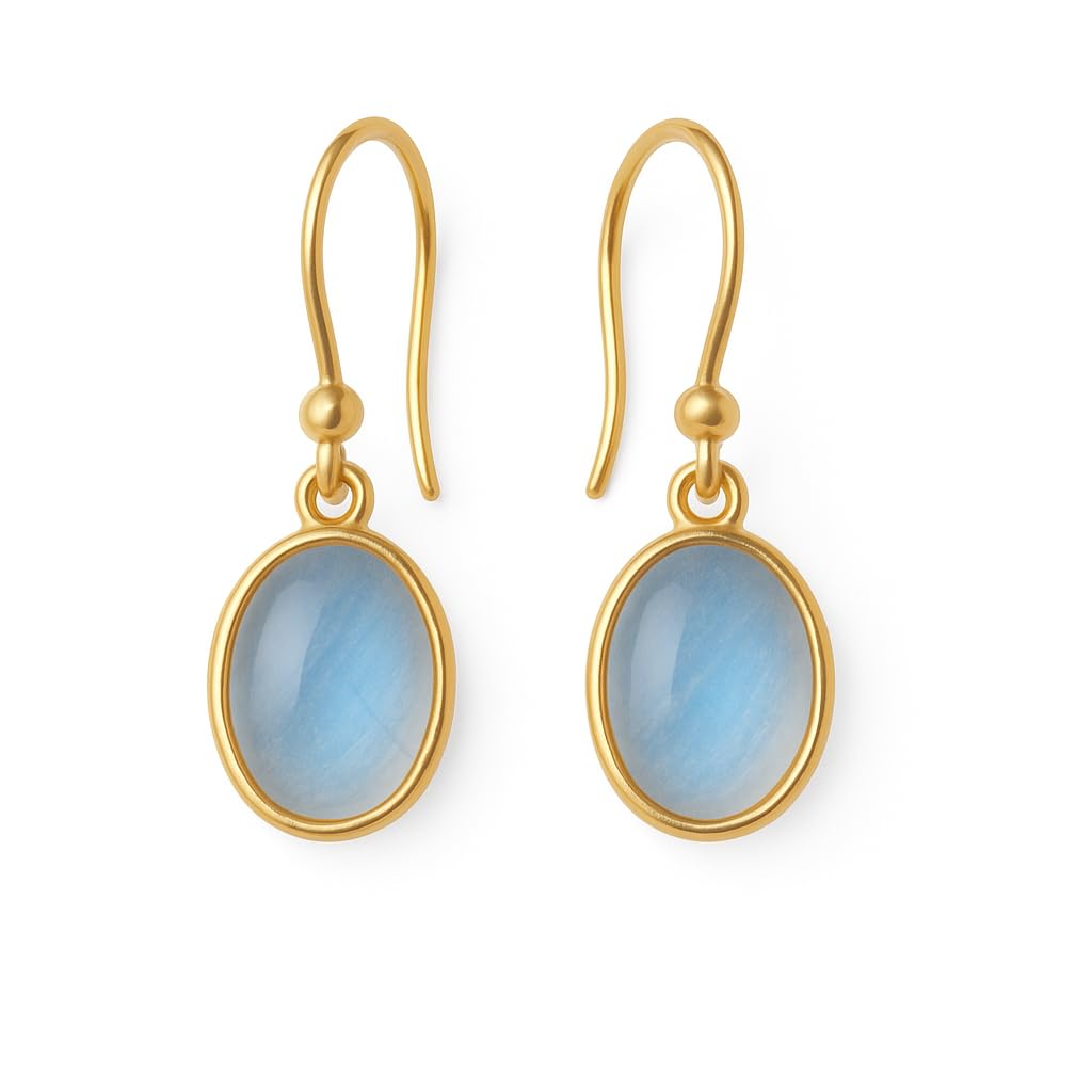 Blue Moonstone Pure 925 Sterling Silver Yellow Gold Plated Handmade Dangling Earrings Gift Jewellery For Women