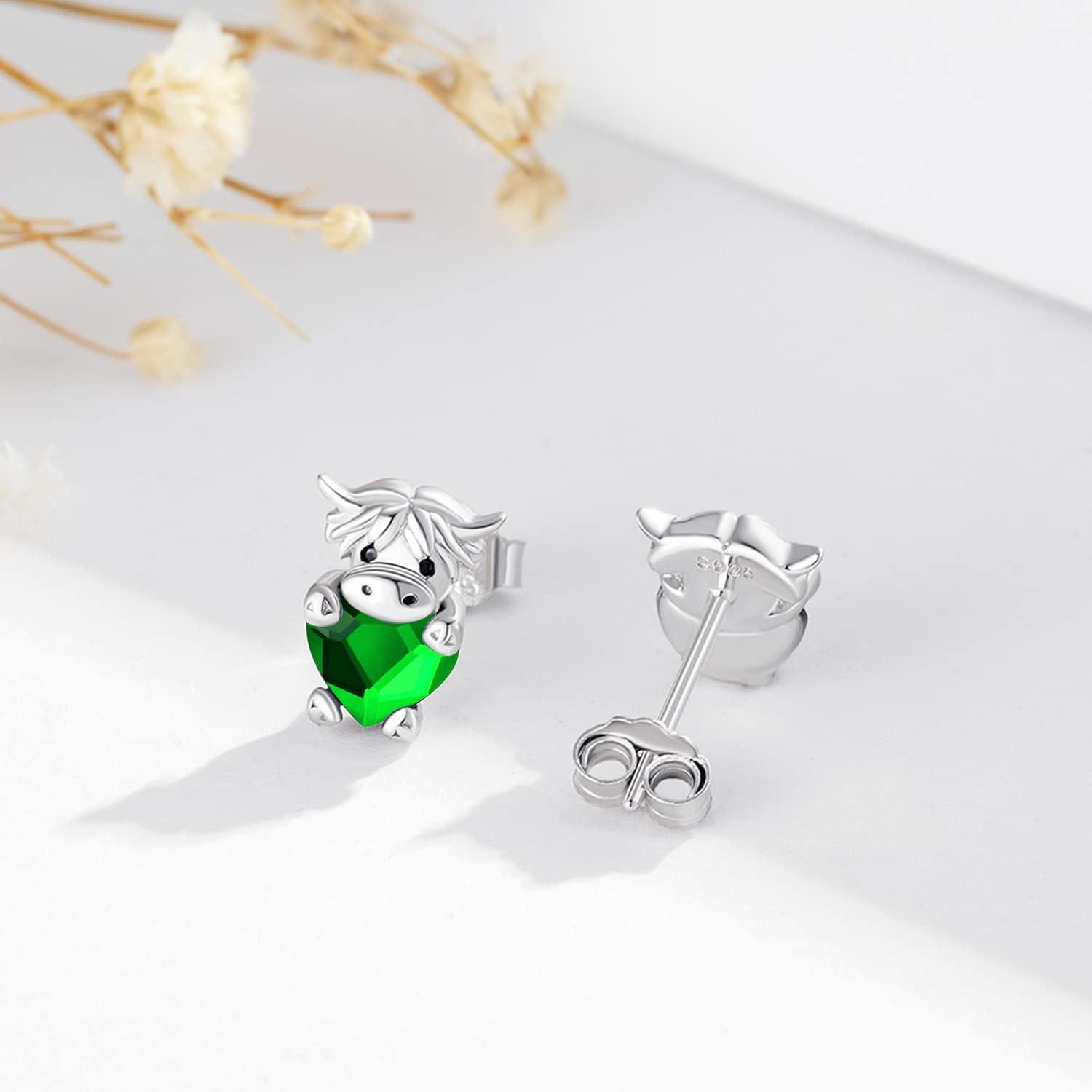 Highland Cow Earrings 925 Sterling Silver Birthstone Earrings Cute Animal Scottish Cow Stud Earrings with Crystal Jewellery Birthday Gifts for Women Girls Daughter - Image 2