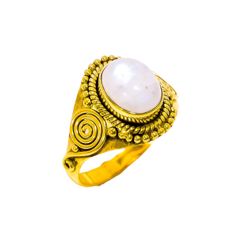 Moonstone Gold Ring Pure 925 Sterling Silver Yellow Gold Plated Boho Engagement Ring Jewellery Gift For Her (U)