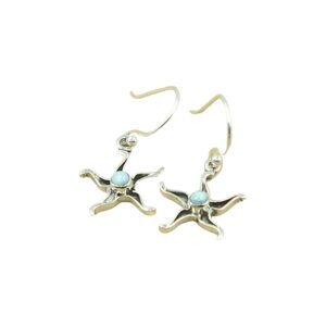 Blue Larimar Starfish Dangle Earrings Pure 925 Sterling Silver Handmade Earrings Larimar Gift Jewellery For Women
