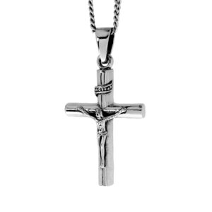 Genuine 925 Sterling Silver Personalised Crucifix Jesus Cross Necklace/Christian Necklace/Plain and Thick/Free Engraving Service/Quality Handmade Silver - KIMNKIM D10-1 (Medium)