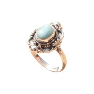 Blue Larimar Gemstone Ring Pure 925 Sterling Silver Handmade Promise Ring Unique Blue Stone Rings Stacking Ring Boho Ring Gift Jewellery For Wife Mom Sister (N)