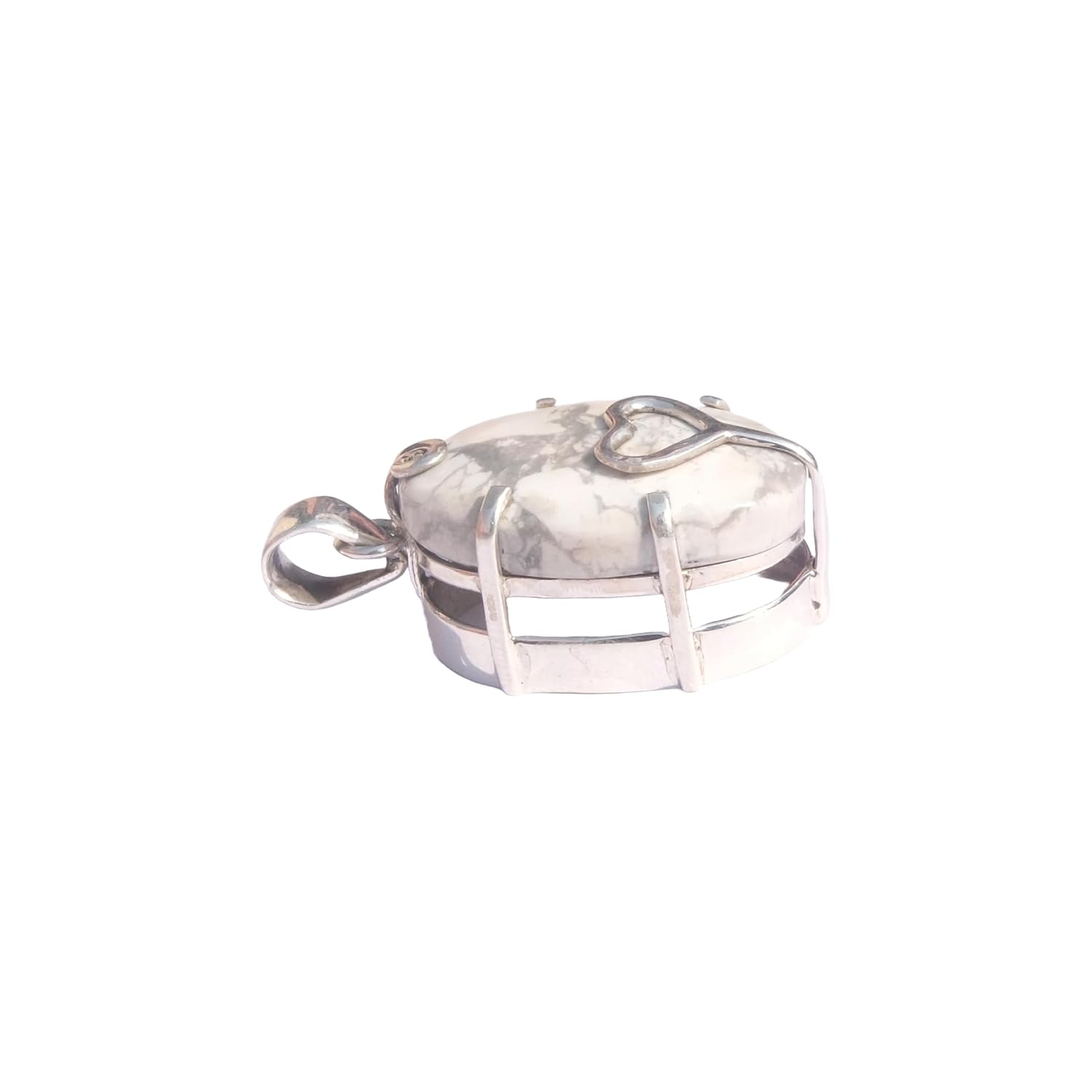 White Howlite Stone Pendant Pure 925 Sterling Silver Statement Pendant Howlite Jewelry Birthday Gift Jewelry For Women