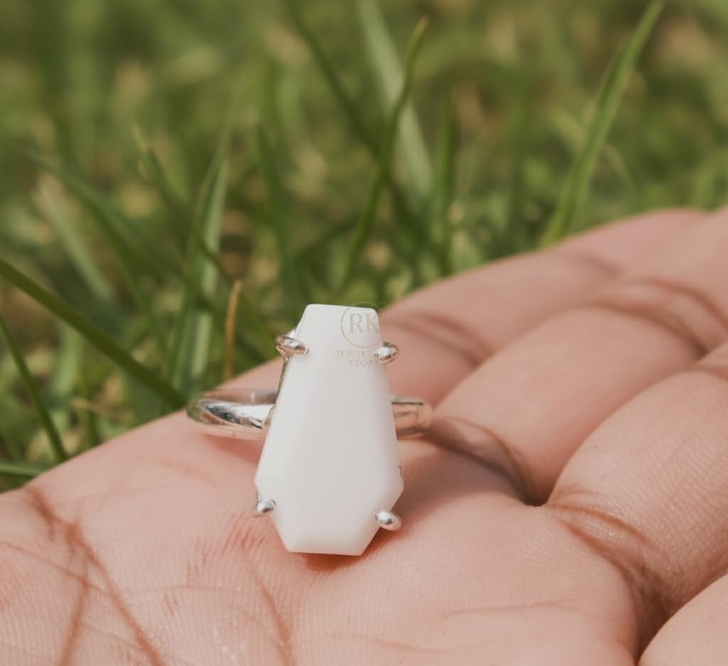 White Agate Pure 925 Sterling Silver Handmade Statement Boho Stacking Ring Agate Gift Jewellery For Wife Girlfriend (M) - Image 4