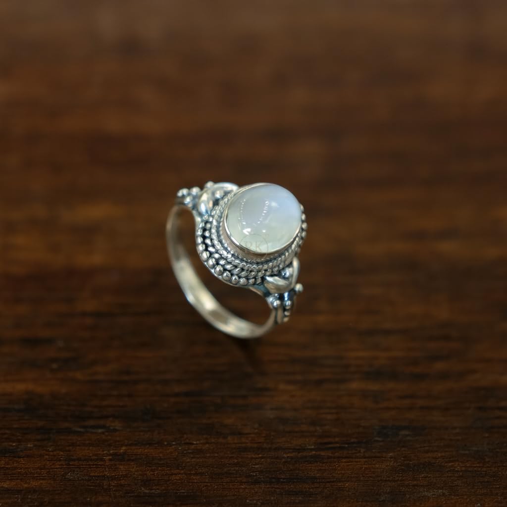 Blue Moonstone Pure 925 Sterling Silver Promise Engagement Ring Gift Jewellery For Wife Mom Girlfriend (P) - Image 2