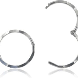 13MM Diamond Cut Square/Flat Edged Tube Half Hinged Sterling Silver Sleeper Hoop Earrings for Women Men Girls - Polished Unisex Round Hoop Earrings