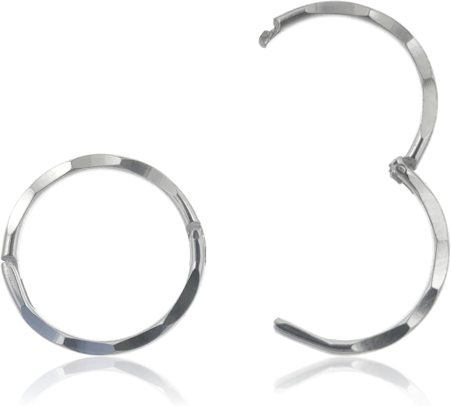 13MM Diamond Cut Square/Flat Edged Tube Half Hinged Sterling Silver Sleeper Hoop Earrings for Women Men Girls - Polished Unisex Round Hoop Earrings