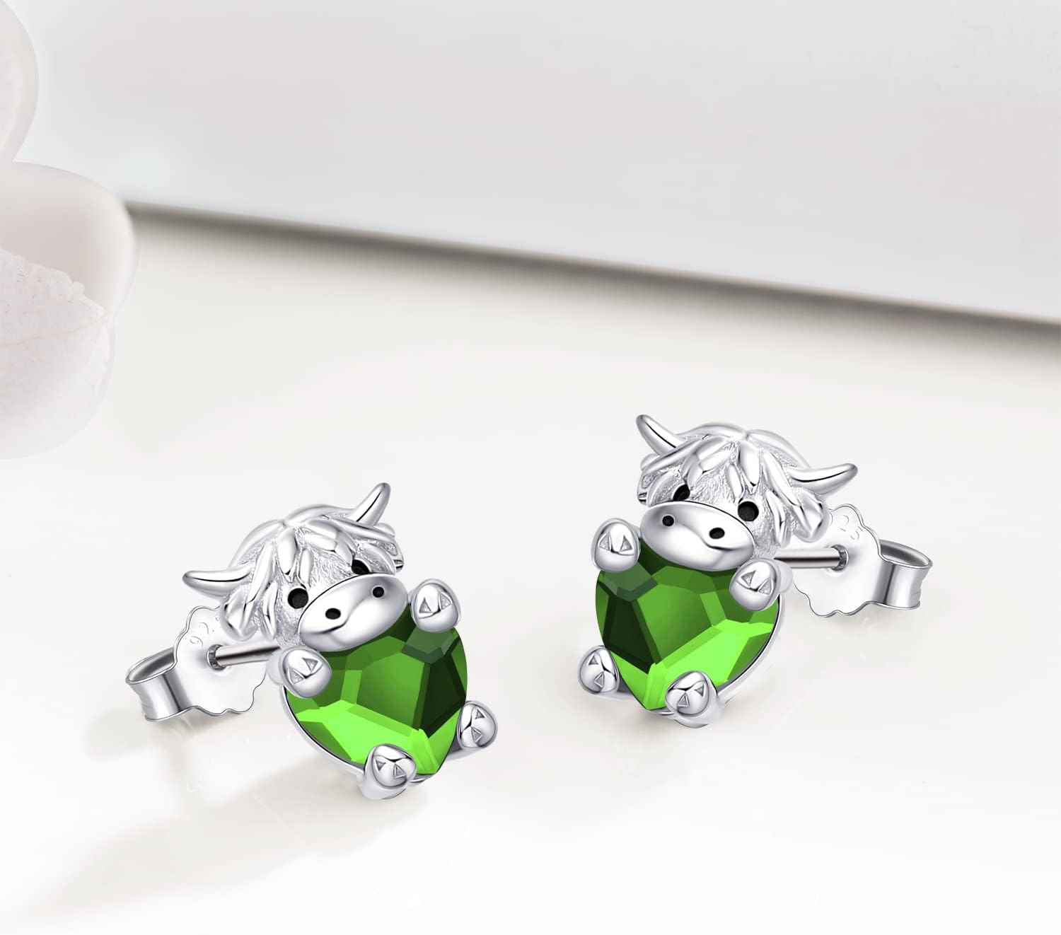 Highland Cow Earrings 925 Sterling Silver Birthstone Earrings Cute Animal Scottish Cow Stud Earrings with Crystal Jewellery Birthday Gifts for Women Girls Daughter - Image 3