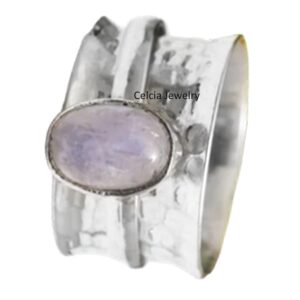 Moonstone Oval Spinner Ring, Unisex Handmade Ring, Pure 925 Sterling Silver Meditation Ring, Spinning Fidget Ring, Spin Hammered Ring, June Birthstone Gift for Love (US Ring size 11)