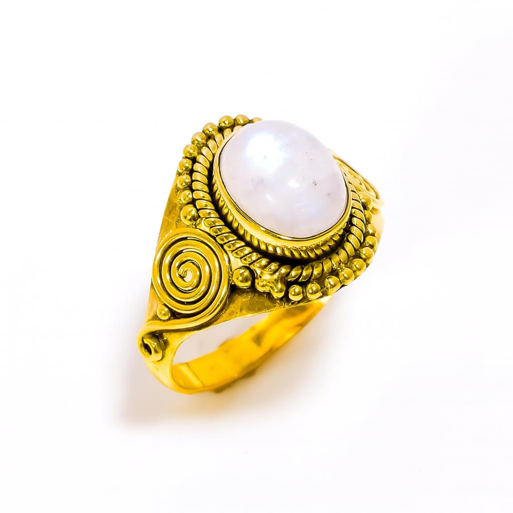 Moonstone Gold Ring Pure 925 Sterling Silver Yellow Gold Plated Boho Engagement Ring Jewellery Gift For Her (U) - Image 5