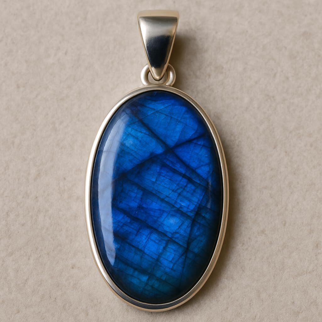 Large Oval Blue Labradorite Pure 925 Sterling Silver Handmade Statement Pendant Gift Jewellery For Men And Women - Image 4