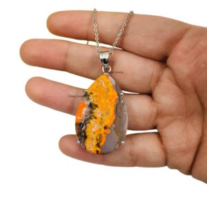Bumblebee Jasper Pure 925 Sterling Silver Necklace for Women & Girls, Large Pear Gemstone Handcrafted Necklace Gift for Her, Him
