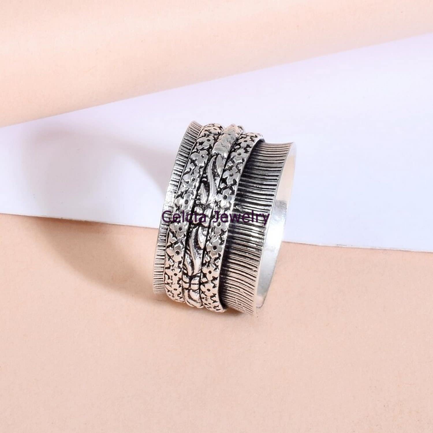 Most Popular Spinner Ring, Pure 925 Sterling Silver Spinning Jewelry, Anxiety Ring, Worry Ring, Meditation Ring, Delicate Ring, Statement Ring, Super Vintage Ring (US Ring size 5) - Image 2