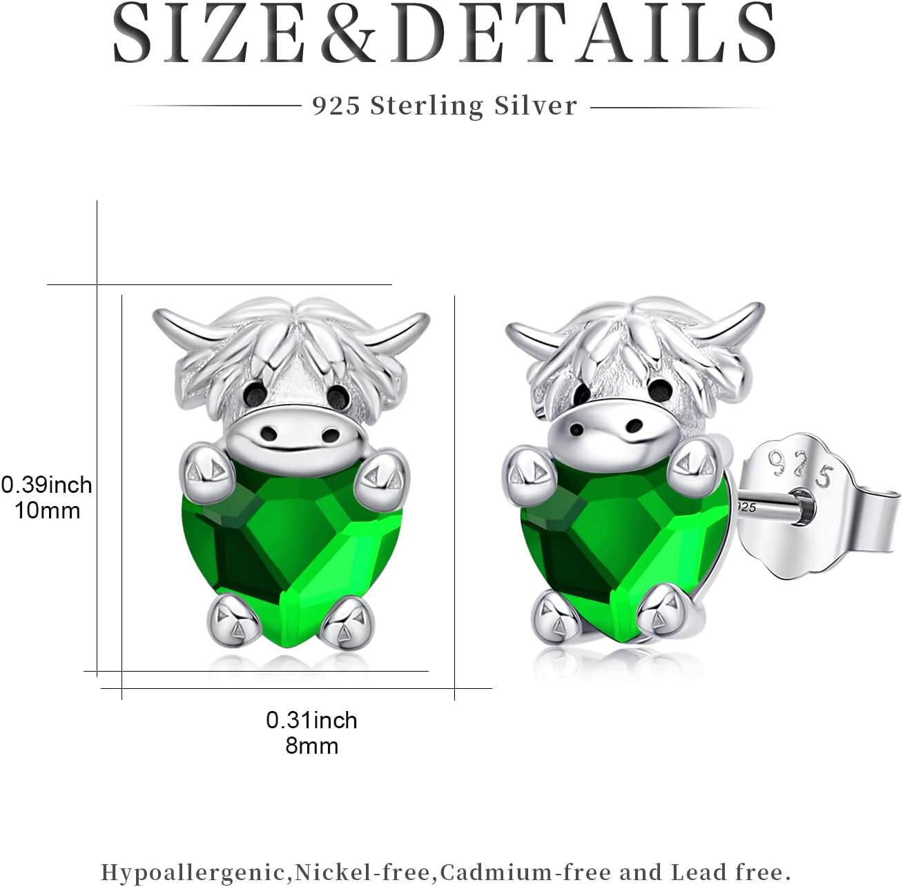 Highland Cow Earrings 925 Sterling Silver Birthstone Earrings Cute Animal Scottish Cow Stud Earrings with Crystal Jewellery Birthday Gifts for Women Girls Daughter - Image 4