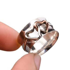 Beautiful Double Heart Spinner Ring, Pure 925 Sterling Silver Art Spinning Ring, Love Ring, Spin Meditation Ring, Fidget Ring, Unique Wedding Gifts Ring (US Ring size 5)