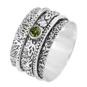 Genuine Peridot Gemstone Beautiful Ring, Pure 925 Sterling Silver Spinner Ring, August Birthstone Ring, Fidget Spinning Ring, Worry Ring, Meditation Anxiety Ring (US Ring size 11)