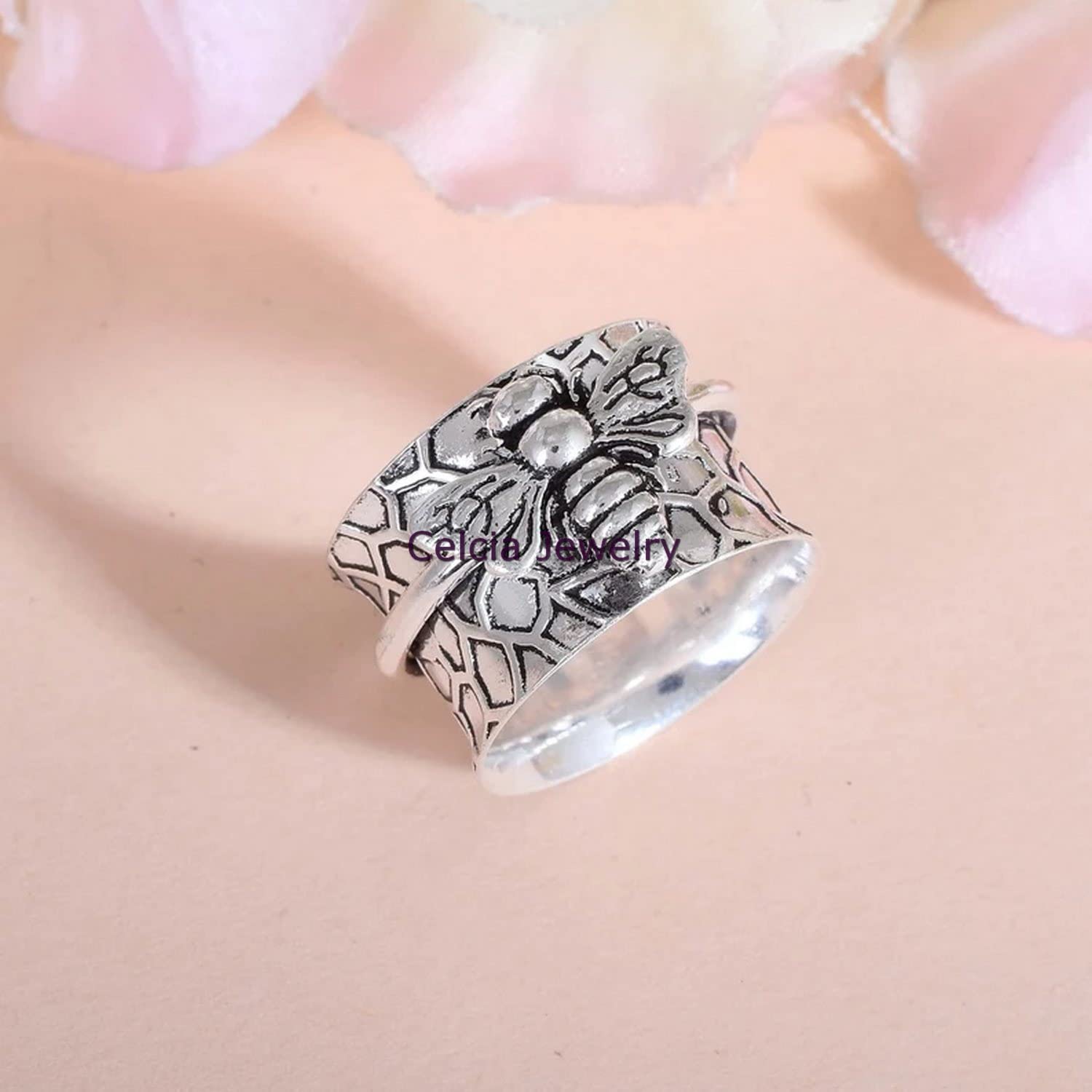 Honey Bee Spinner Rings, Pure 925 Sterling Silver Meditation Ring, Animal Spinning Ring, Worry Fidget Ring, Anxiety Ring, Stunning Ring, Outstanding Ring (Honey Bee 2) (US Ring size 7) - Image 2