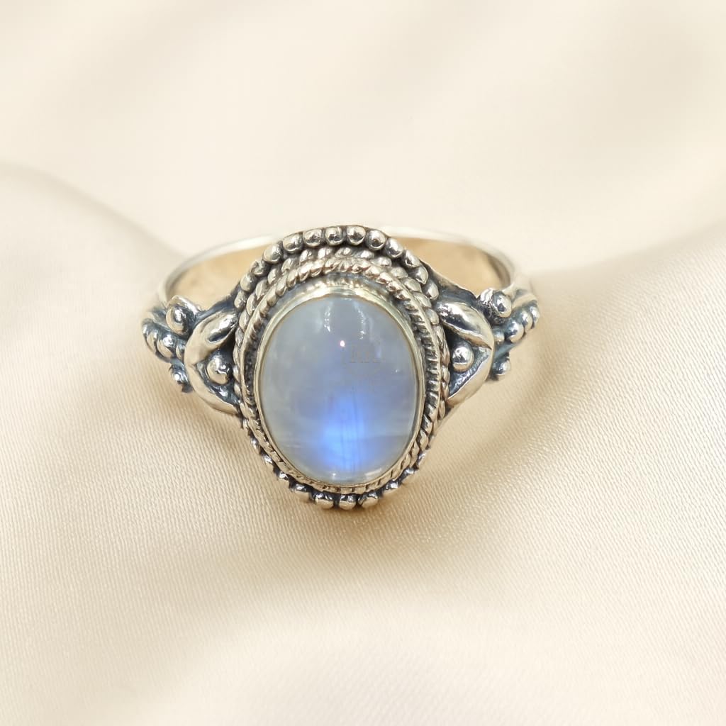 Blue Moonstone Pure 925 Sterling Silver Promise Engagement Ring Gift Jewellery For Wife Mom Girlfriend (P) - Image 3