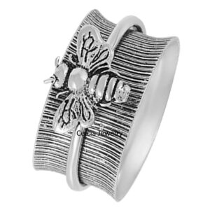 Honey Bee Spinner Rings, Pure 925 Sterling Silver Meditation Ring, Animal Spinning Ring, Worry Fidget Ring, Anxiety Ring, Stunning Ring, Outstanding Ring (Honey Bee 3) (US Ring size 7)